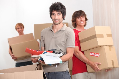 Moving van and packed boxes near central Westminster flats